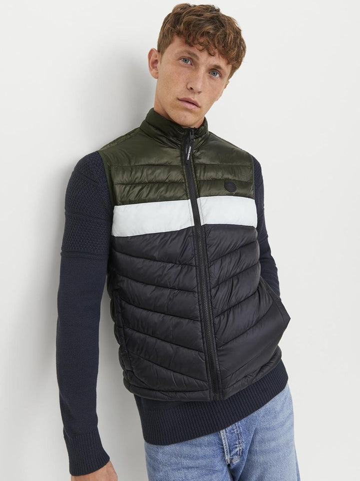 JACK & JONES Herren Jjehero Bodywarmer Collar Noos Quilted Jacket S Rosin/Detail:blocked - Black/Whi