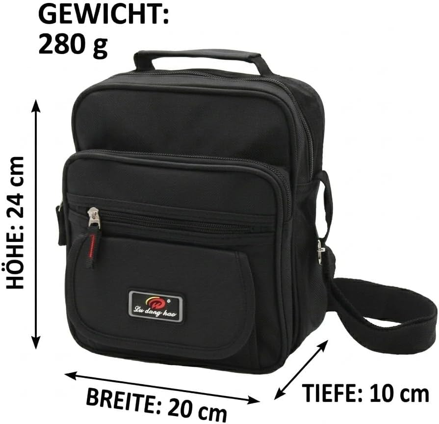 Herren Umhängetasche für Arbeit Reise & Freizeit - Messenger Bag Schultertasche Schwarz - Praktische