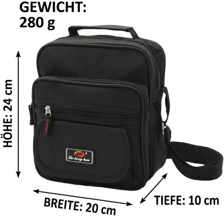 Herren Umhängetasche für Arbeit Reise & Freizeit - Messenger Bag Schultertasche Schwarz - Praktische