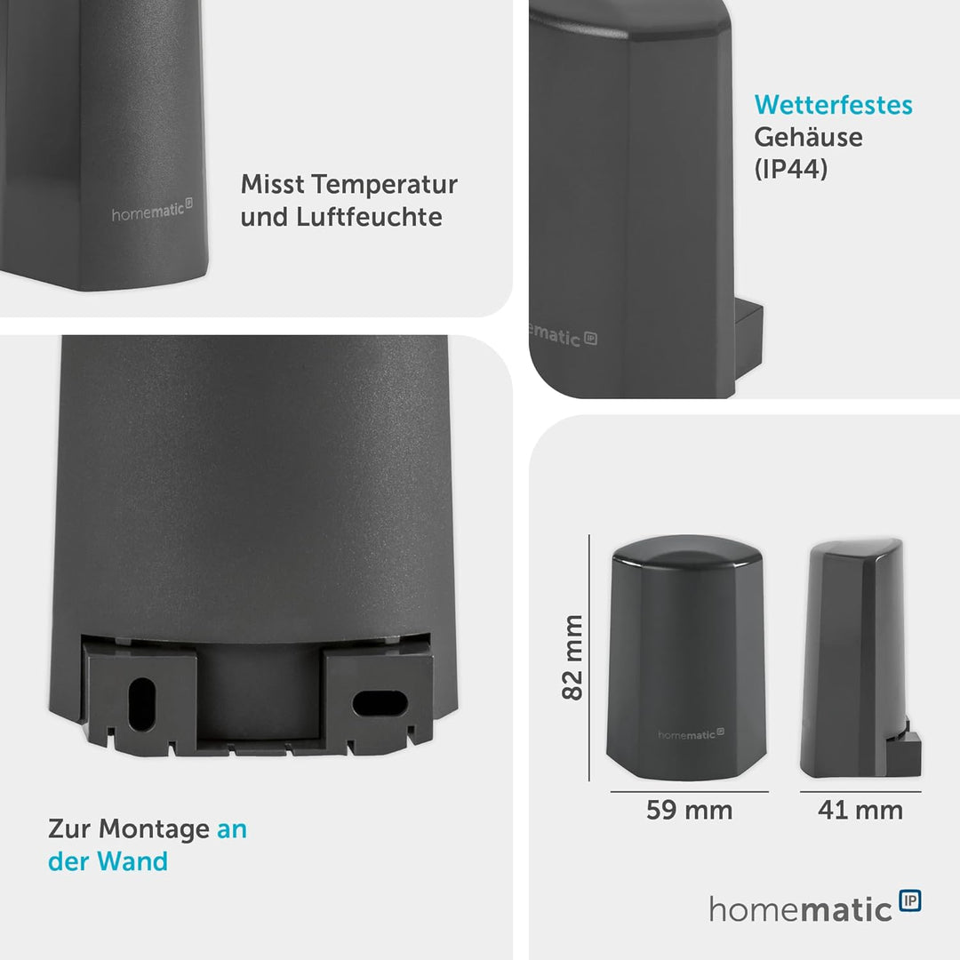 Homematic IP Smart Home Temperatur- und Luftfeuchtigkeitssensor – aussen, anthrazit, Zubehör für Ihr