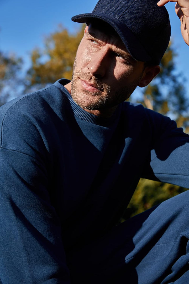 Leif Nelson Oversize Pullover Baumwolle mit Rundhalskragen schwarzer Männer Pulli Sweatshirt Langarm