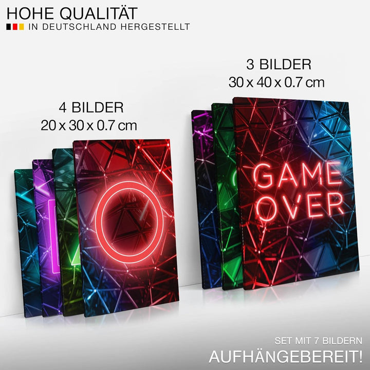 Wandbilder Spielkonsole Gamer - KOMPLETT AUFHÄNGFERTIG - Bunt Kinderzimmer Junge Teenager- 7 Moderne
