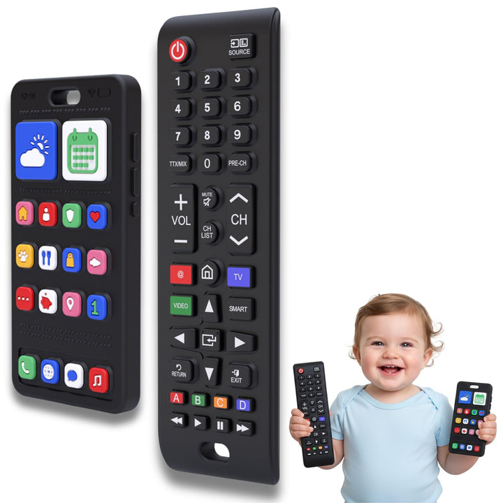 Baby Fernbedienung + Baby Telefon & Beissring - 100% Silikon Beissspielzeug, lebensechtes Spielzeug-