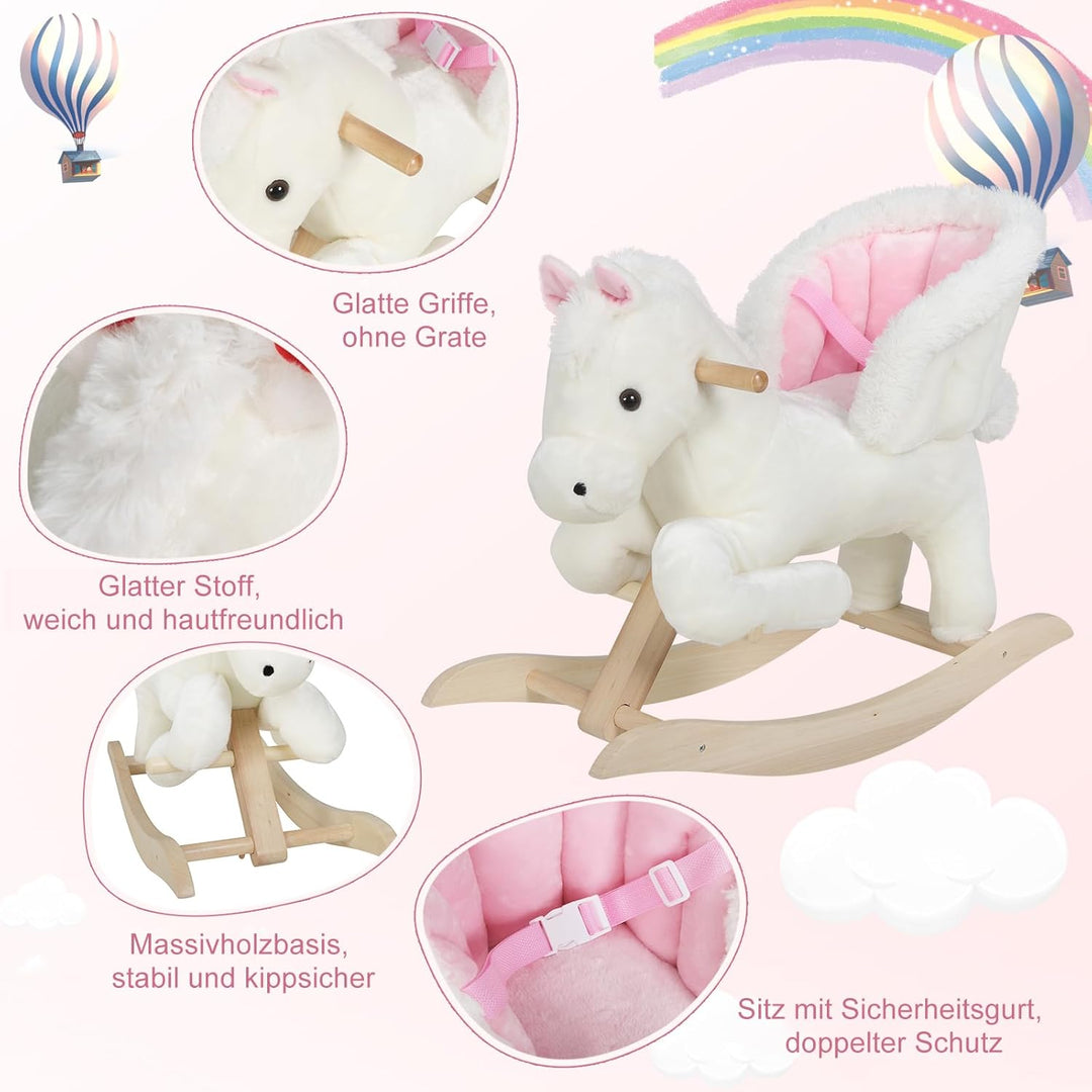 WOLTU Schaukelpferd Baby Schaukeltier Schaukelsitz Plüsch Schaukelspielzeug mit Gurt,PP-Baumwolle, W