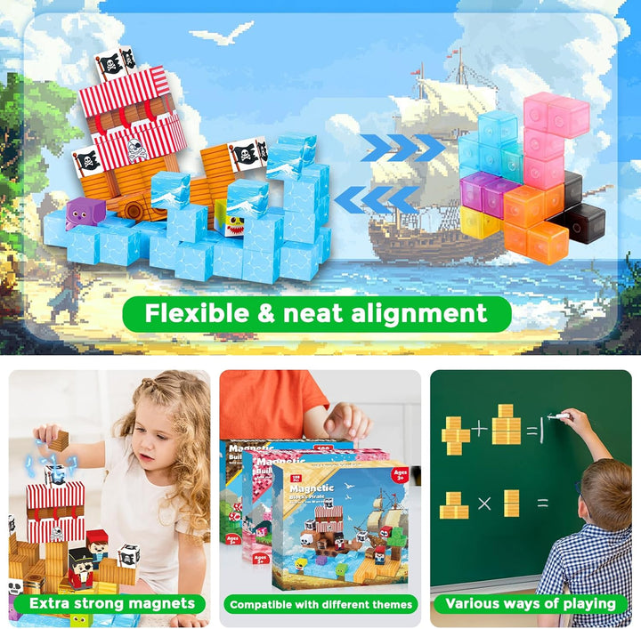 ToyUnited Magnetische Bausteine Magnetbausteine 100 Teile - Piratenschiff mit Schätzen | Abenteuer a