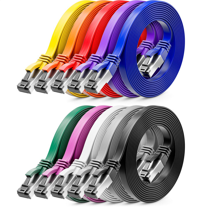 deleyCON 10x 1m CAT 8 Netzwerkkabel Flach (40 Gbit/s, Kupfer) Gigabit Ethernet LAN Cable - Flaches D