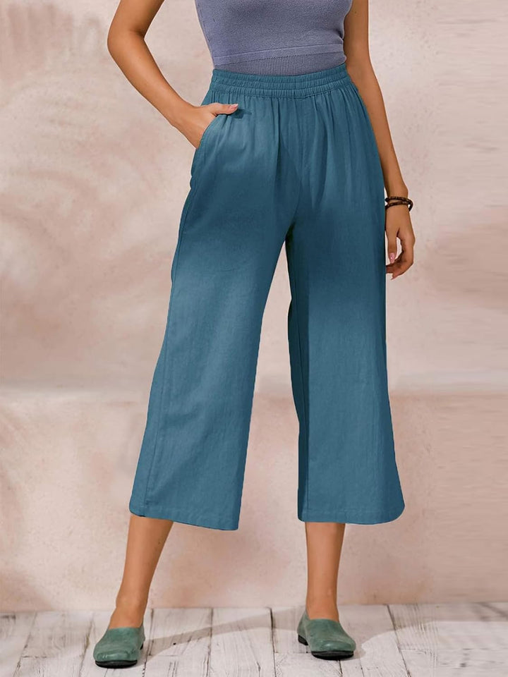 Ecupper Capris Hose Damen Sommer Übergrösse Baumwolle Lässig Hose Stoffhose Weitehosen S Blaugrün, S