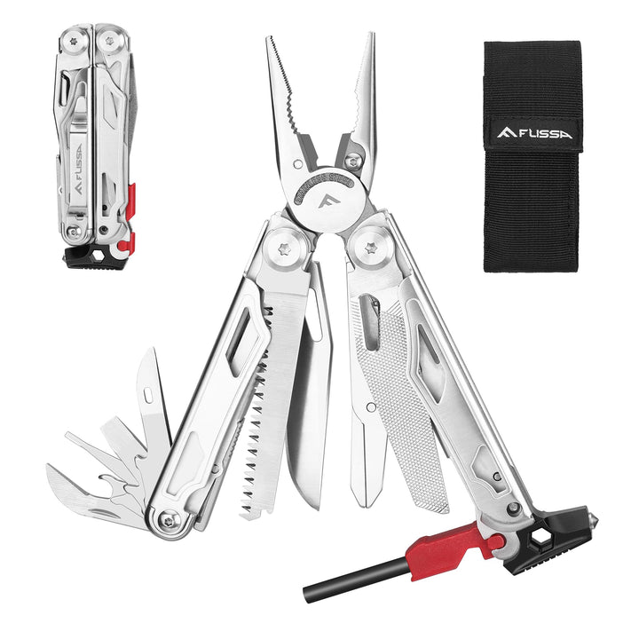 FLISSA Multifunktionszange 19-in-1, Multitool mit Glasbrecher und Feuerstarter, faltbares Multifunkt