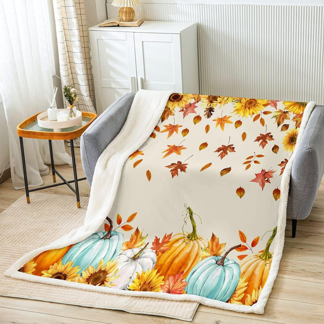 Homewish Herbst Kürbis Decke für Zuhause 75 x 100 Thanksgiving Erntezeit Dekor Sherpa Decke Herbst A