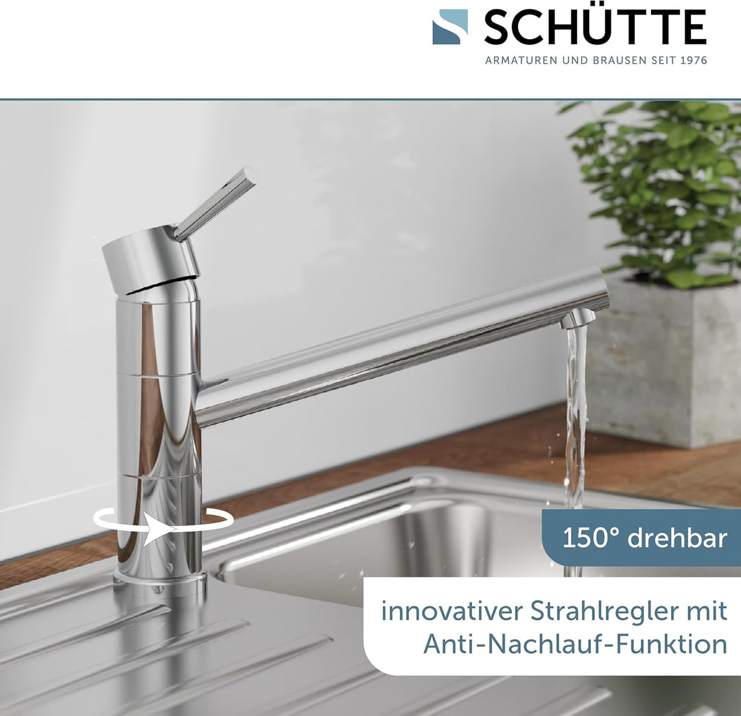 SCHÜTTE 33790 UNICORN Niederdruck-Küchenarmatur 150° schwenkbar, Wasserhahn für die Küche mit Anti-N