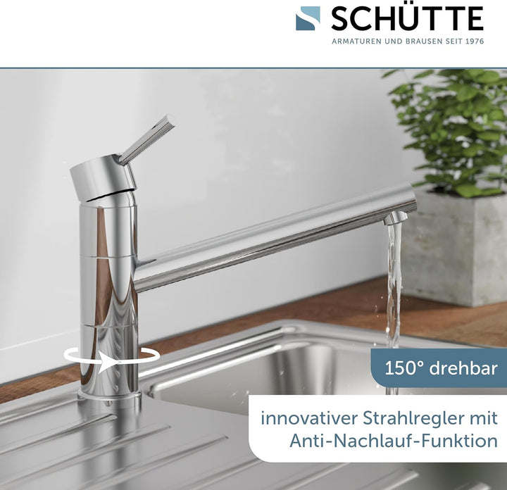 SCHÜTTE 33790 UNICORN Niederdruck-Küchenarmatur 150° schwenkbar, Wasserhahn für die Küche mit Anti-N