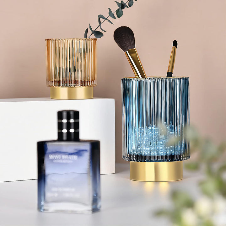 DASITON Make up Pinsel Organizer,Kosmetik Organizer Gold,Pinsel Organizer aus Glas,Pinselhalter Kosm