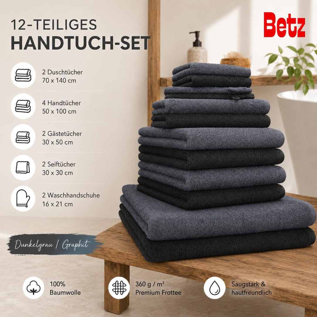 Betz 12 TLG. Handtuch Set Berlin 100% Baumwolle 2 Liegetücher 4 Handtücher 2 Gästetücher 2 Seiflappe