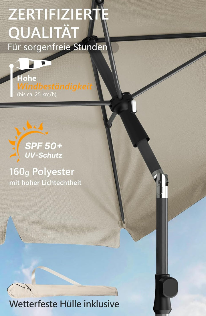 4smile Sonnenschirm Balkon, Sonnenschirm rechteckig 200x125 cm, Sonnenschutz Balkon mit UPF 50+, Bal