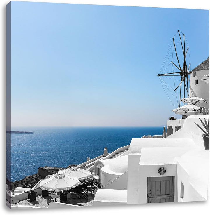 Pixxprint Club Kalimera Kriti in Kreta schwarz/weiss, Format: 70x70 als Leinwandbild, 70x70