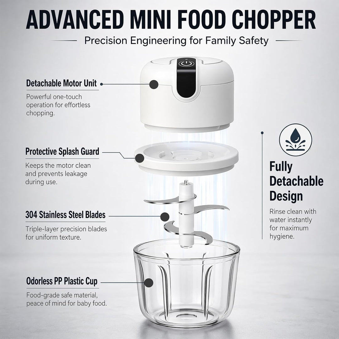 350 ml Elektrischer Küchenzerkleinerer,Knoblauch Zerkleinerer, USB-Aufladung, Gemüsezerkleinerer, El