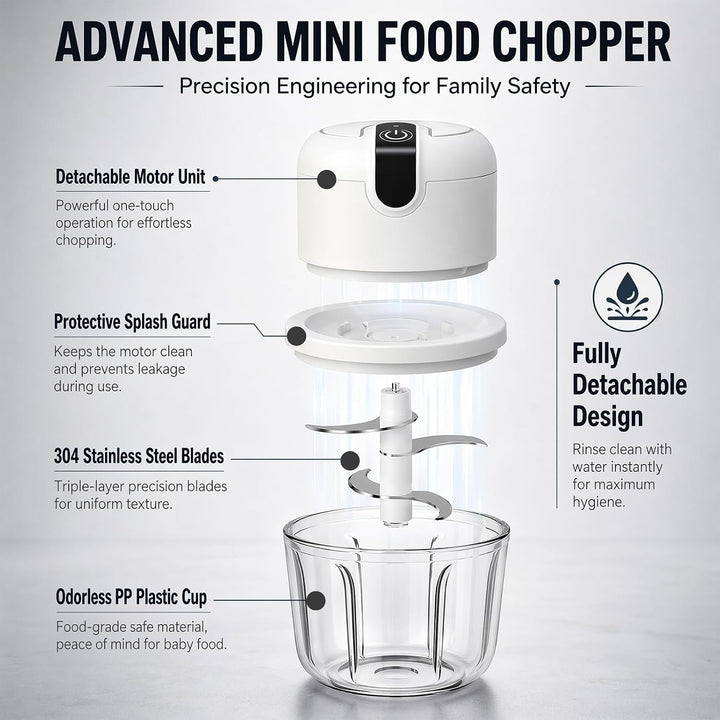 350 ml Elektrischer Küchenzerkleinerer,Knoblauch Zerkleinerer, USB-Aufladung, Gemüsezerkleinerer, El