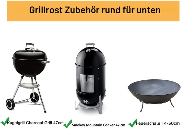 Runde 304 Edelstahl Grillroste mit Grillzange, 44.5 cm Durchmesser, passend für Weber 47cm Kugelgril