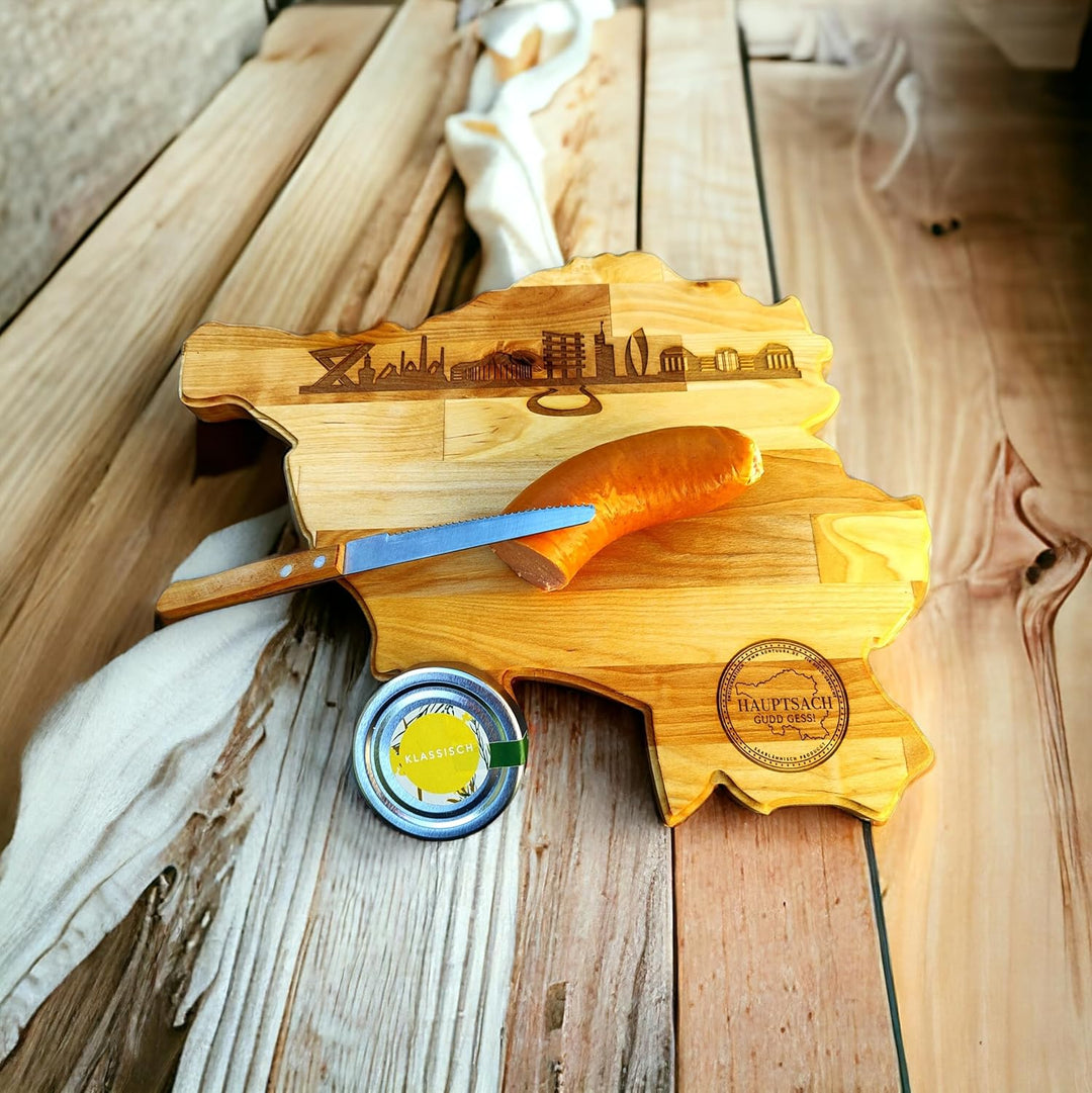 Saarlandbrett aus Holz, Juniorbrett mit der Skyline des Saarlandes, Geschenkidee aus dem Saarland, G