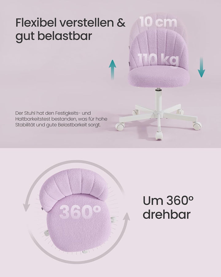 SONGMICS Homeoffice-Stuhl, Schminkstuhl aus Teddy-Fleece, Schreibtischstuhl, Schaumstoffpolsterung,