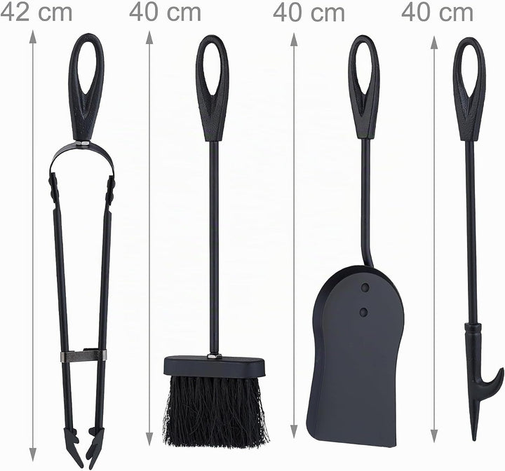 Relaxdays Kaminbesteck 5tlg. Set, Schürhaken, Ascheschaufel, Besen, Zange und Ständer, Kamingarnitur