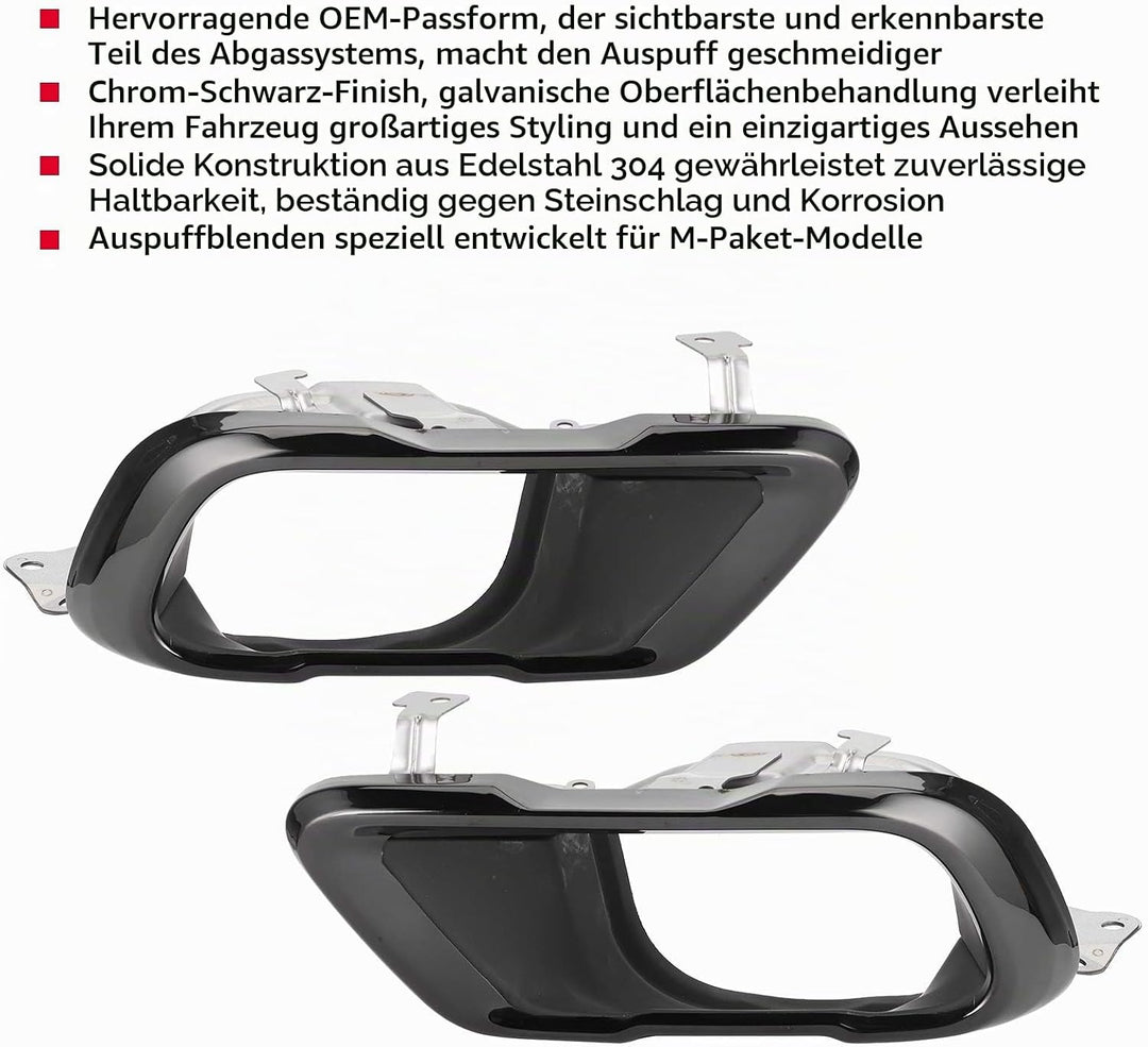 Qiilu Paar Chrom Schwarz Auspuffblenden Set Endrohrblende Fit für X5 G05 M Sport 2019+ O2d264