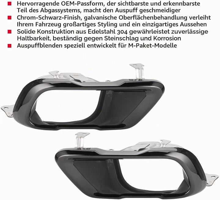 Qiilu Paar Chrom Schwarz Auspuffblenden Set Endrohrblende Fit für X5 G05 M Sport 2019+ O2d264