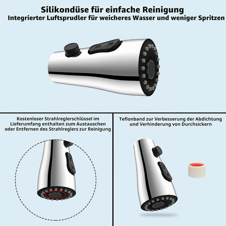 Hibbent Küche Wasserhahn Kopf Ersatz, Pull Down Küche Sprühkopf mit 15 Adaptern, 3-Funktions-Küche S