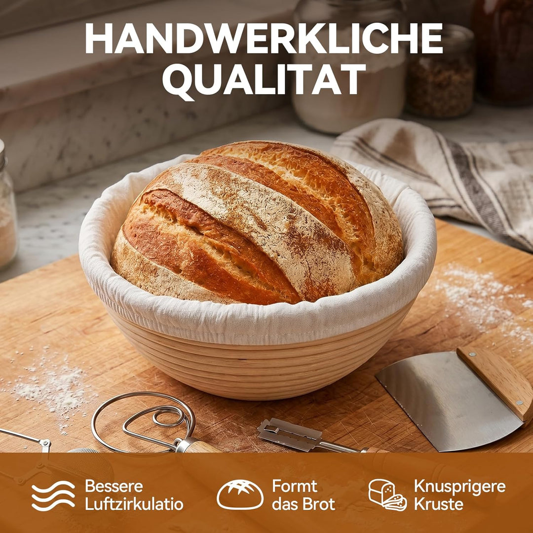Gärkörbchen Rund + Ovale, Sauerteig Starter Set, 31-teilig Gärkorb Brot, Mit Sauerteig Starterglas,