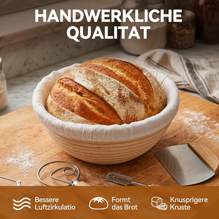 Gärkörbchen Rund + Ovale, Sauerteig Starter Set, 31-teilig Gärkorb Brot, Mit Sauerteig Starterglas,
