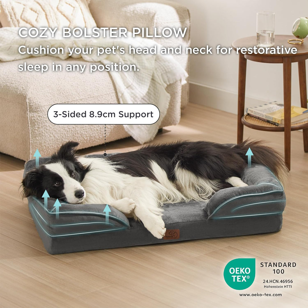 BEDSURE orthopädisches Hundebett Ergonomisches Hundesofa - 89x63 cm Hundecouch mit eierförmiger Kist