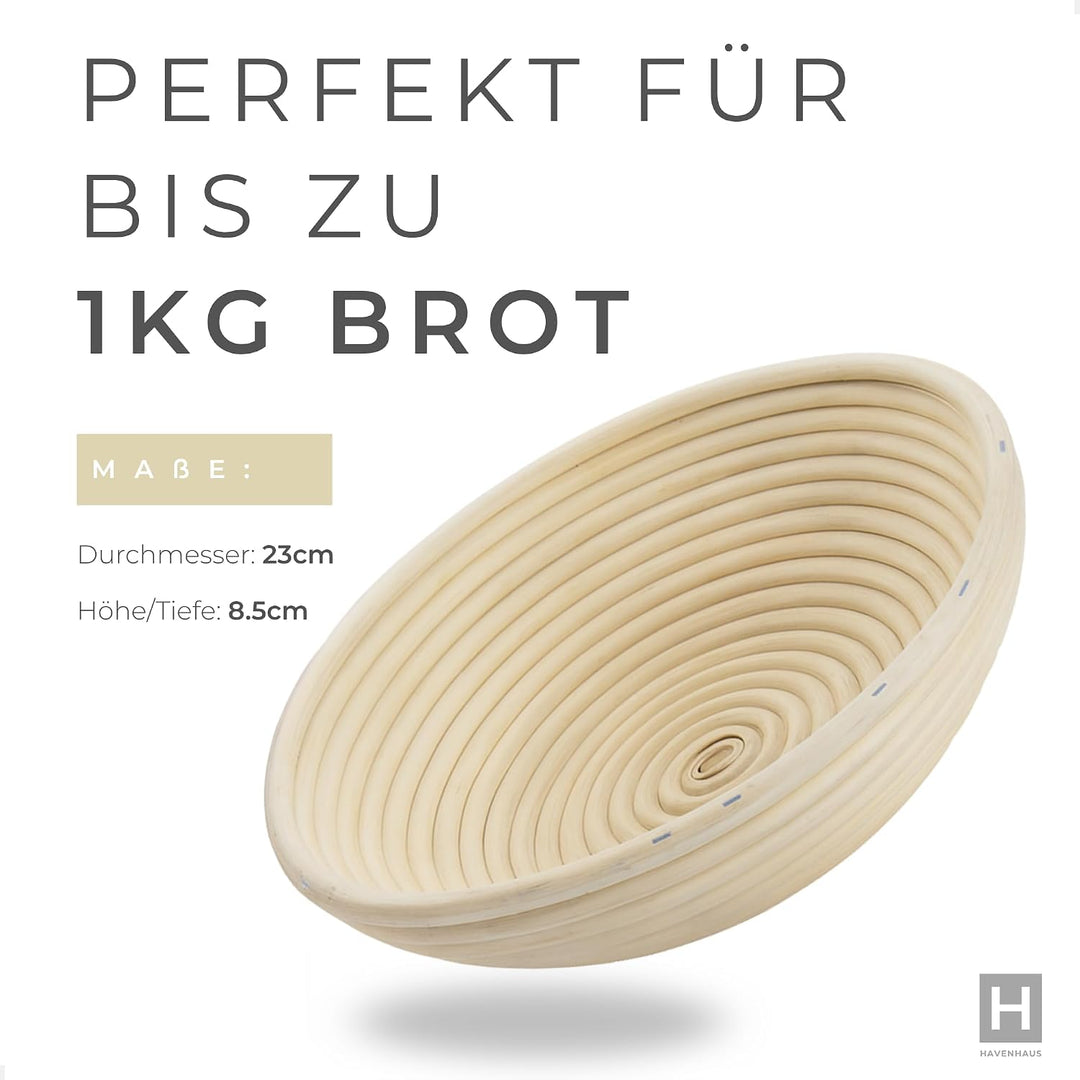 HAVENHAUS Backset Brotkorb Dänisch - Gärkörbchen Backen Set Sauerteig Brot Dänischer Schneebesen Gär