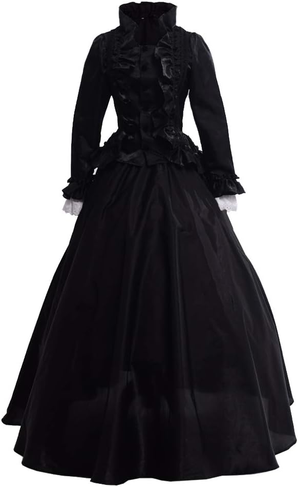 GRACEART Damen Gothic Viktorianisches Kleid Renaissance Maxi Kostüm (M, Schwarz) M Schwarz, M Schwar