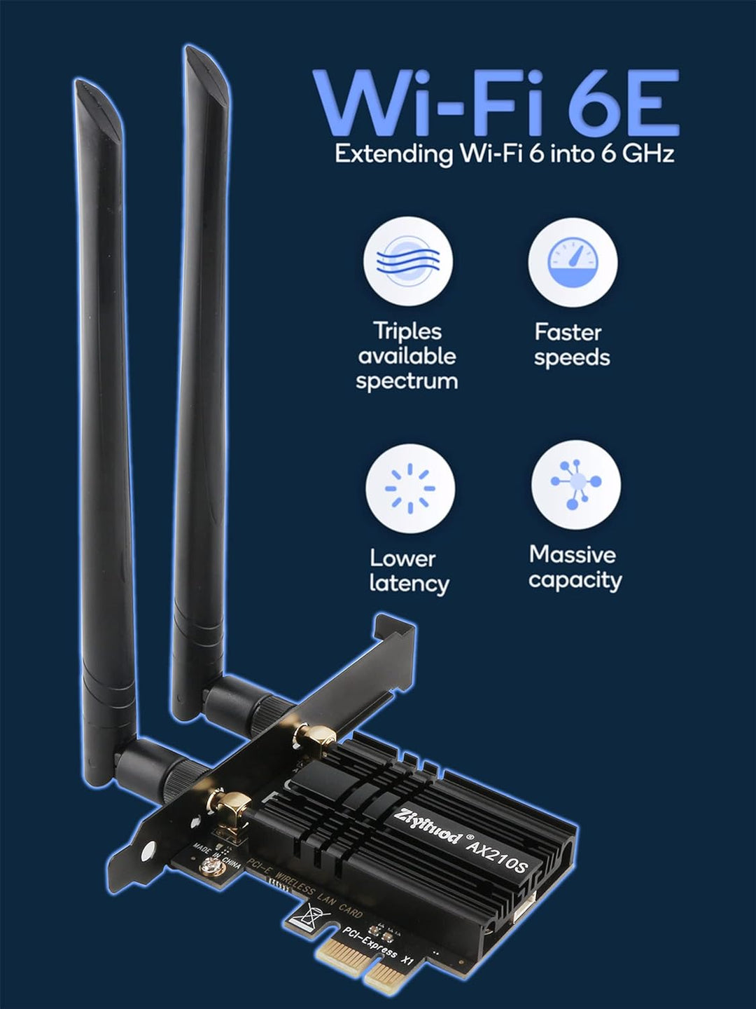 WLAN Karte, Intel AX210 Bluetooth5.3, Bis zu 5400Mbit/s Tri-Bands(6G/5G/2.4G) WLAN PCIe WiFi 6 Karte