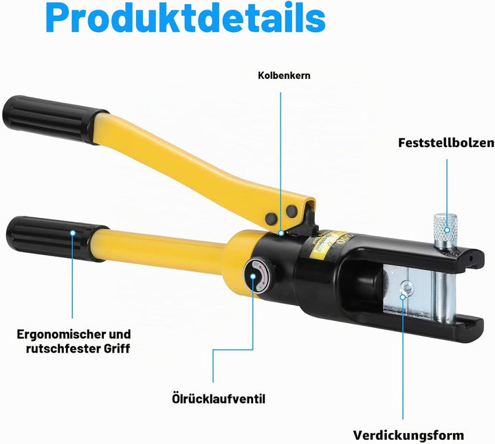 HSEAMALL 16T Hydraulische Presszange Crimpzange 8–300 mm² Kabelschuhzange Hydraulische Quetschzange