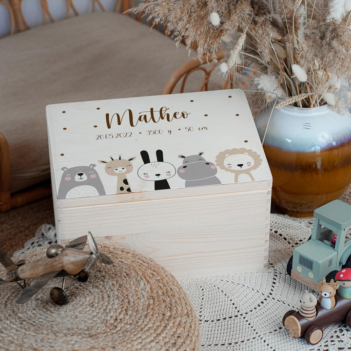KIDSMOOD - Erinnerungsbox Baby, personalisierte Holzkiste mit Deckel, Ideal zur Aufbewahrung von Eri
