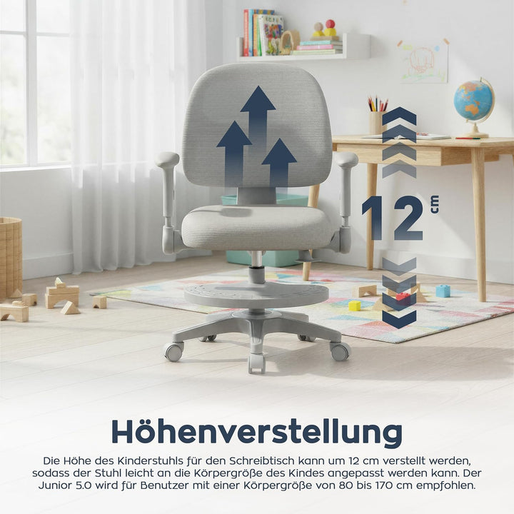 MARK ADLER Junior 5.0 Grey | Kinder Schreibtischstuhl Ergonomischer Bürostuhl Kinderdrehstuhl Jugend