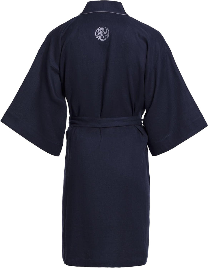 Revise RE-513 Herren Kimono - Morgenmantel - 100% Leinen - Premium Qualität XL-XXL Dunkelblau, XL-XX