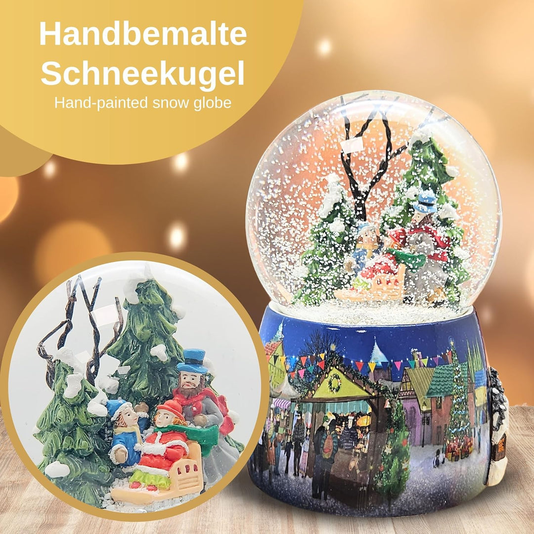 Weihnachts-Schneekugel mit Musik | Schneekugel Winterspaziergang mit Familie | Sockel Winterlandscha