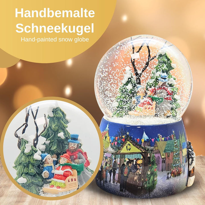Weihnachts-Schneekugel mit Musik | Schneekugel Winterspaziergang mit Familie | Sockel Winterlandscha