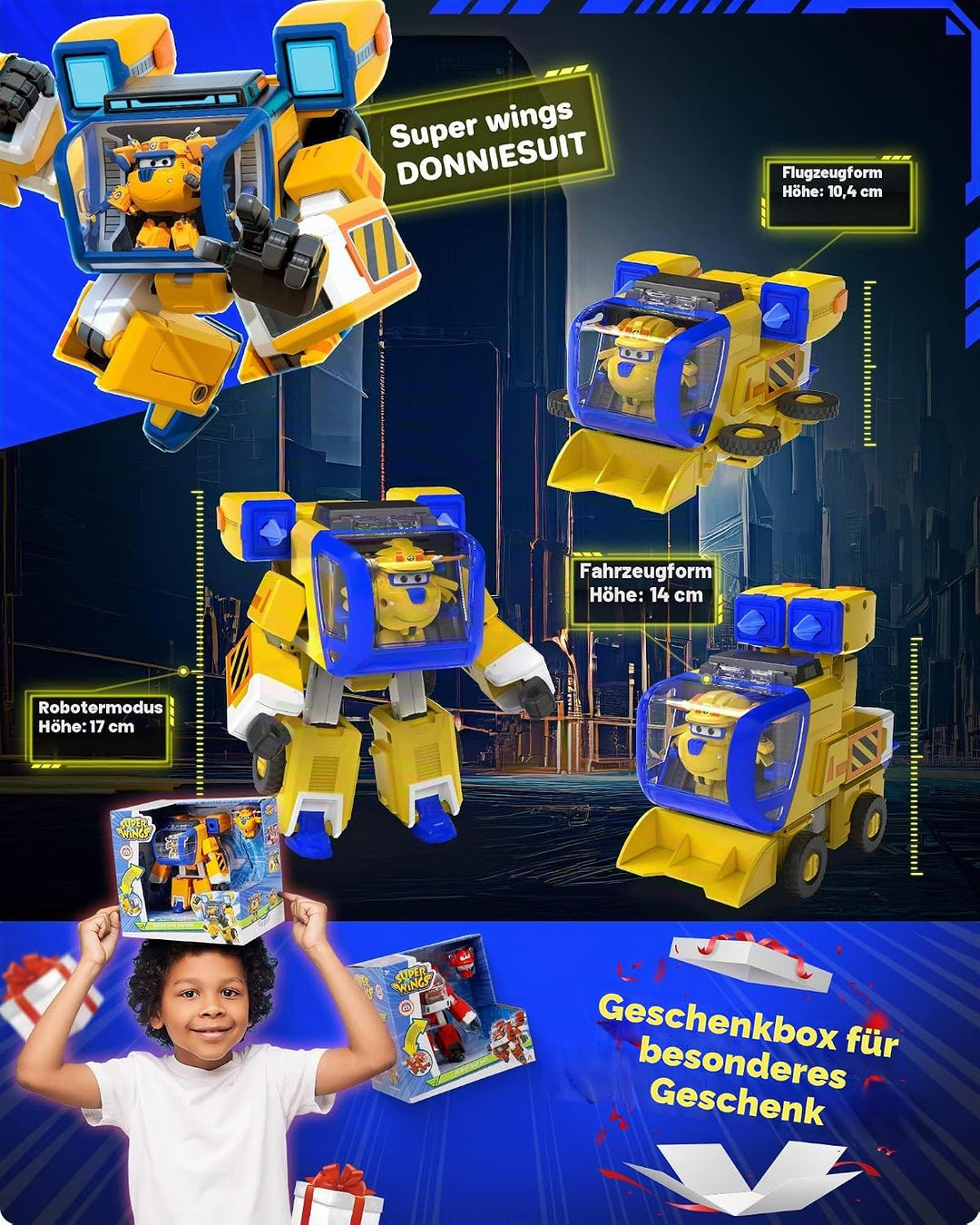 Super Wings EU750322 - Transformierender New Robot Suit Donnie, ca. 23 cm grosse Spiel-Figur für Kin