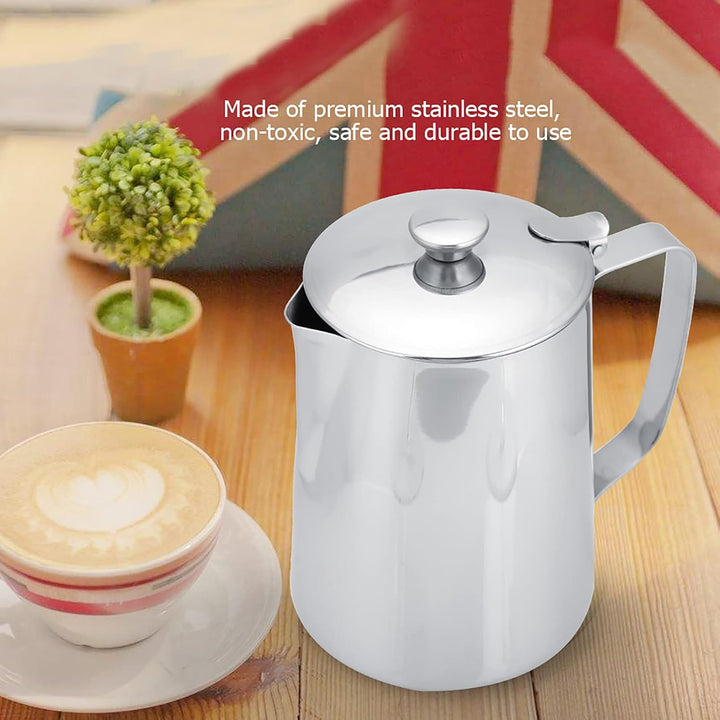 MAGT Milchkännchen mit Deckel, Edelstahl Milchkanne 600ml Kaffeekanne Edelstahl Milchschaumkännchen