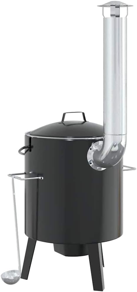 Gulaschkanone mit Rauchabzug und Deckel aus emailliertem Stahl für Outdoor-Camping, Gartenpartys, Fe
