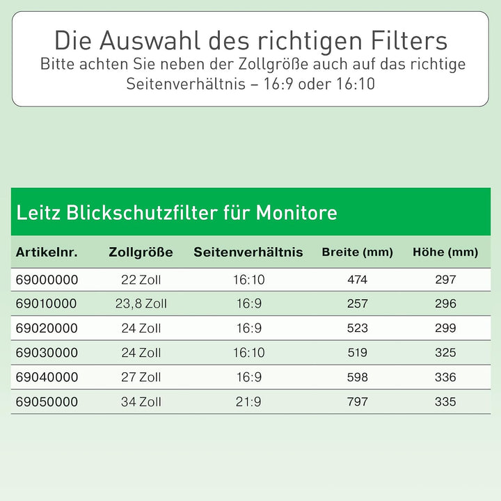 Leitz Monitor Blickschutzfilter 27 Zoll (16:9), Abnehmbare Schutzfolie, Mit Blaulichtfilter und Blen