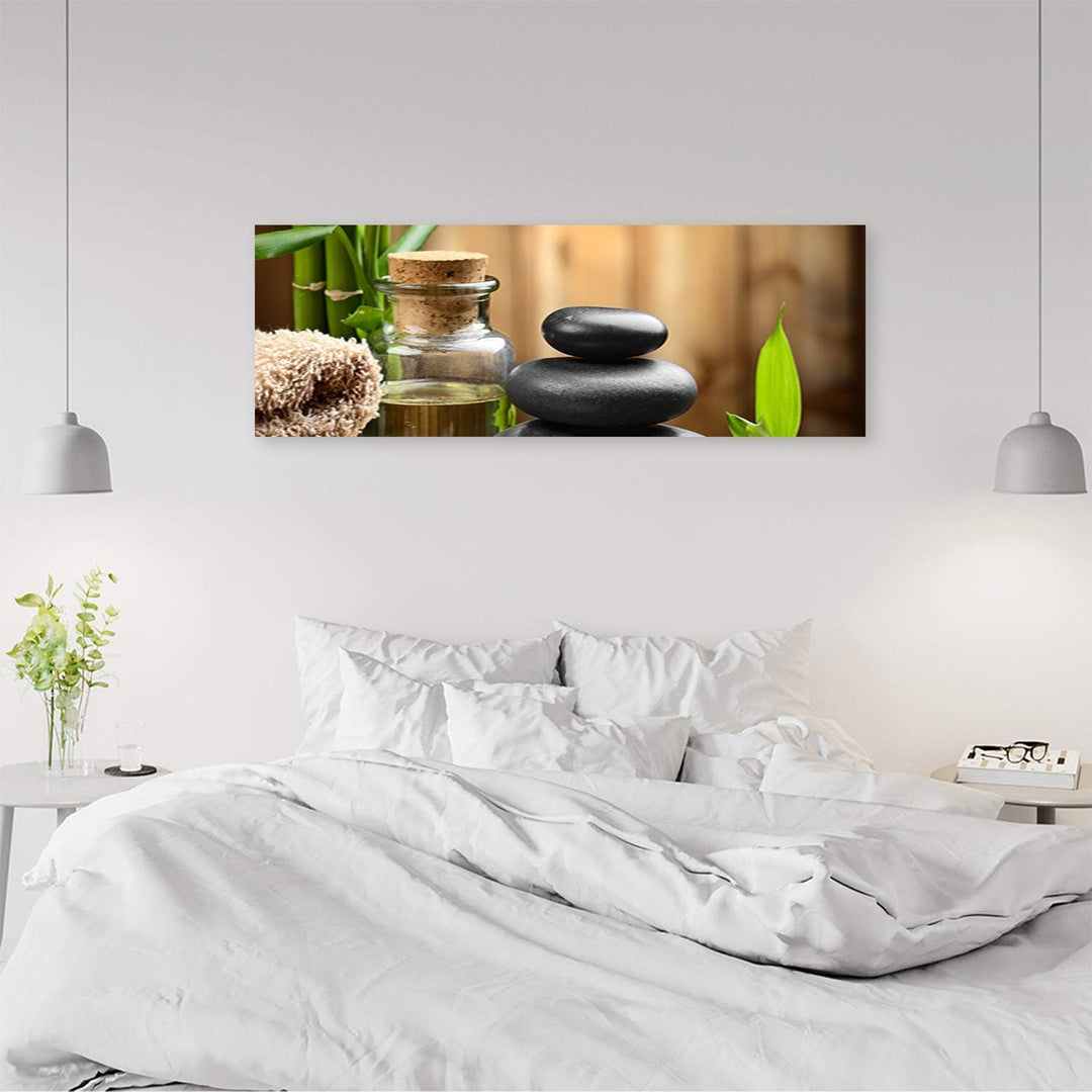 Feeby Wanddeko Spa Leinwandbild Kunstdruck Steine Braun 120x40 cm Leinwandbild 120x40 cm Braun_b, Le
