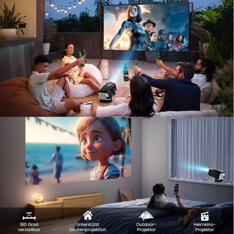 HIPPUS Mini Beamer 4K Heimkino, Projektor 4K Unterstützt 1080P Full HD, Projector mit Android OS 11.