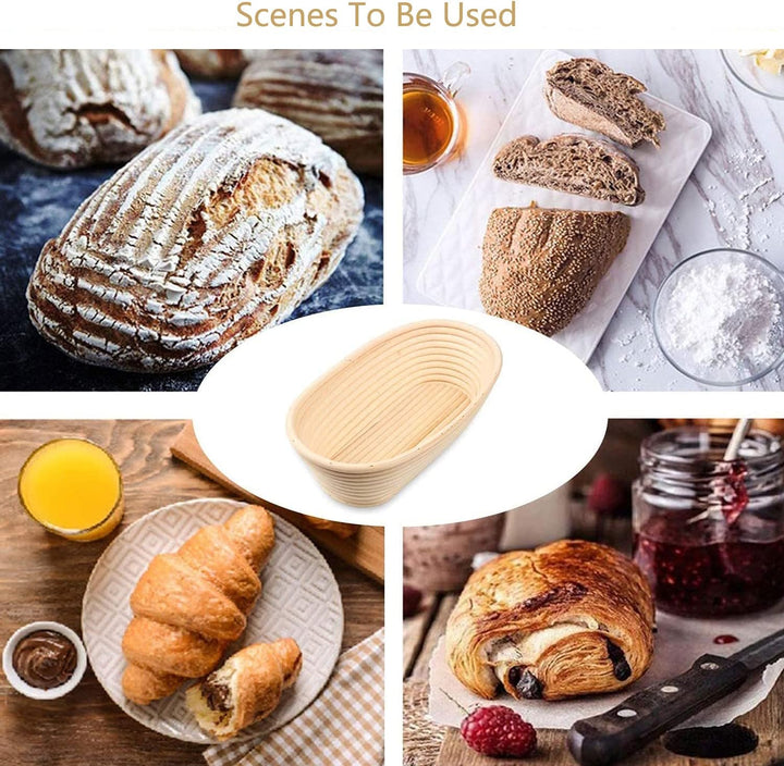 Gärkörbchen Oval 2er Set(Ø 25cm),Gärkorb Natürlichem Peddigrohrmit Banneton Proofing Basket Brotform