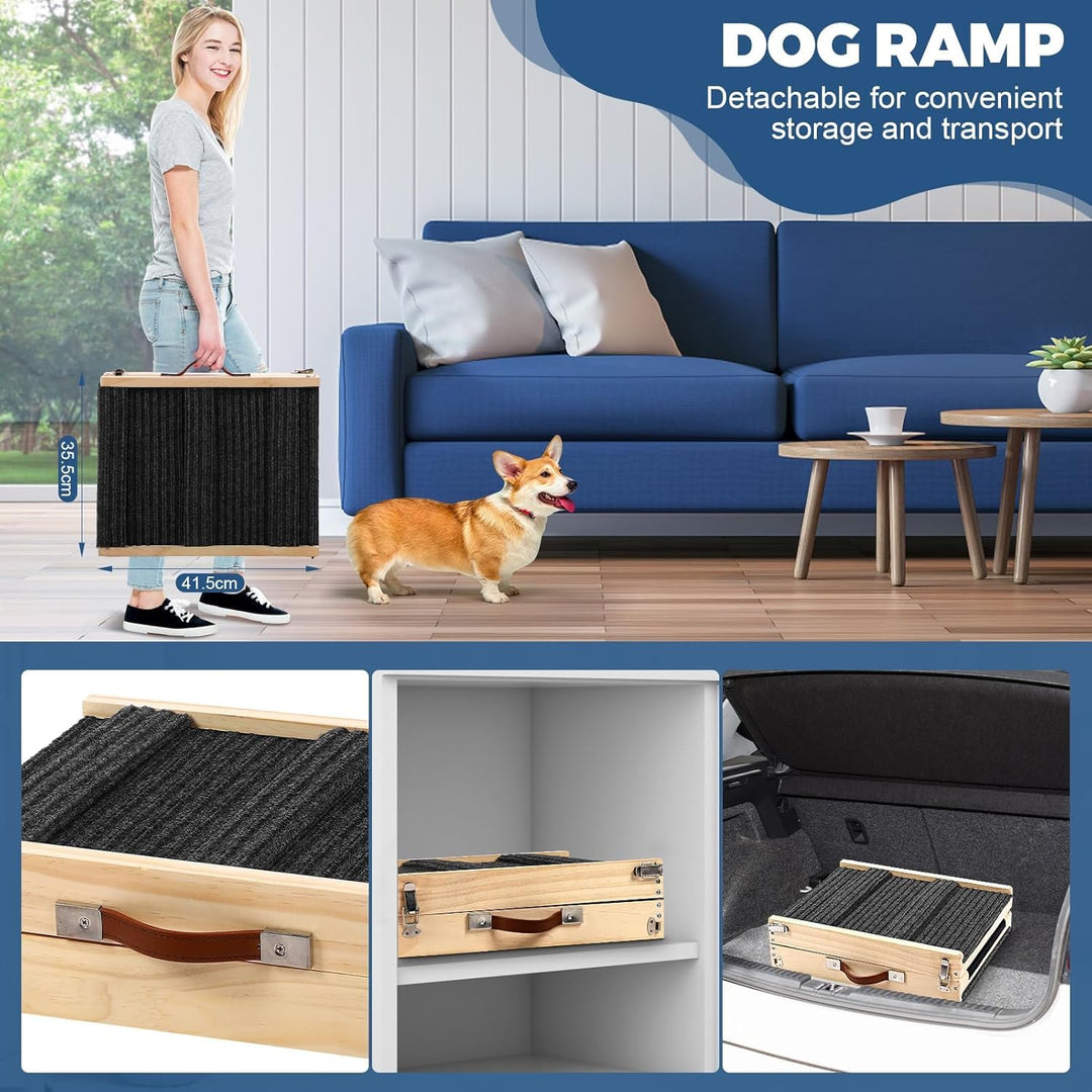 Klappbare Holz-Hundrampe für Bett, Sofa und Auto – Verstellbare Haustierrampe für kleine Hunde, Höhe