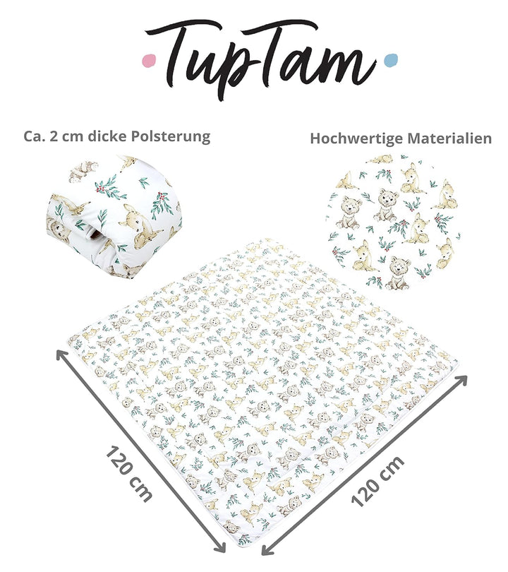 TupTam Baby Spielmatte Kinder Grosse Spieldecke Gepolstert XXL Krabbeldecke 120 x 120 cm Babyzimmer
