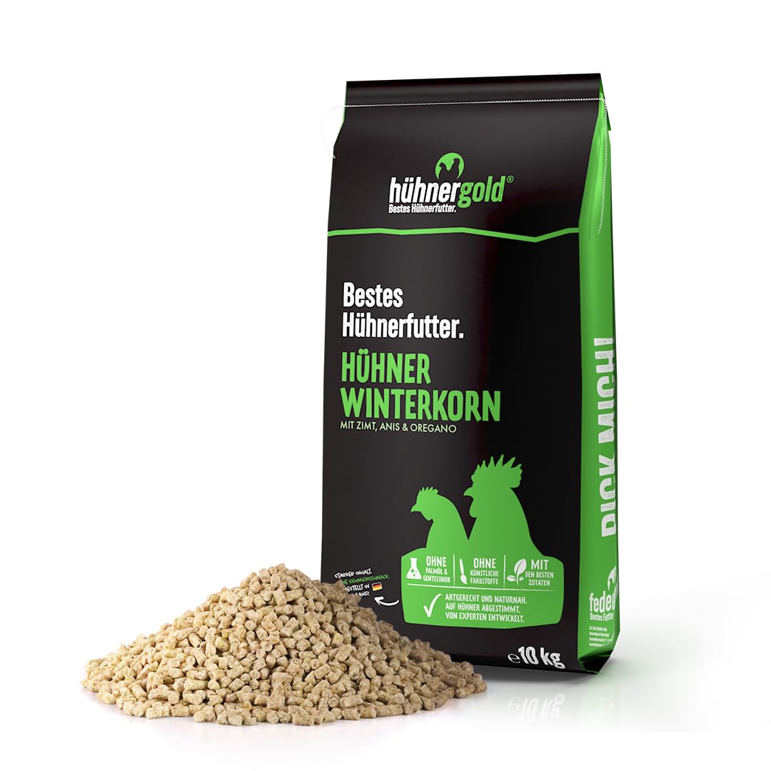 hühnergold Winterkorn 10kg Hühnerfutter Winter | Winter-Alleinfutter für Hühner – mit Kräutern & Bie